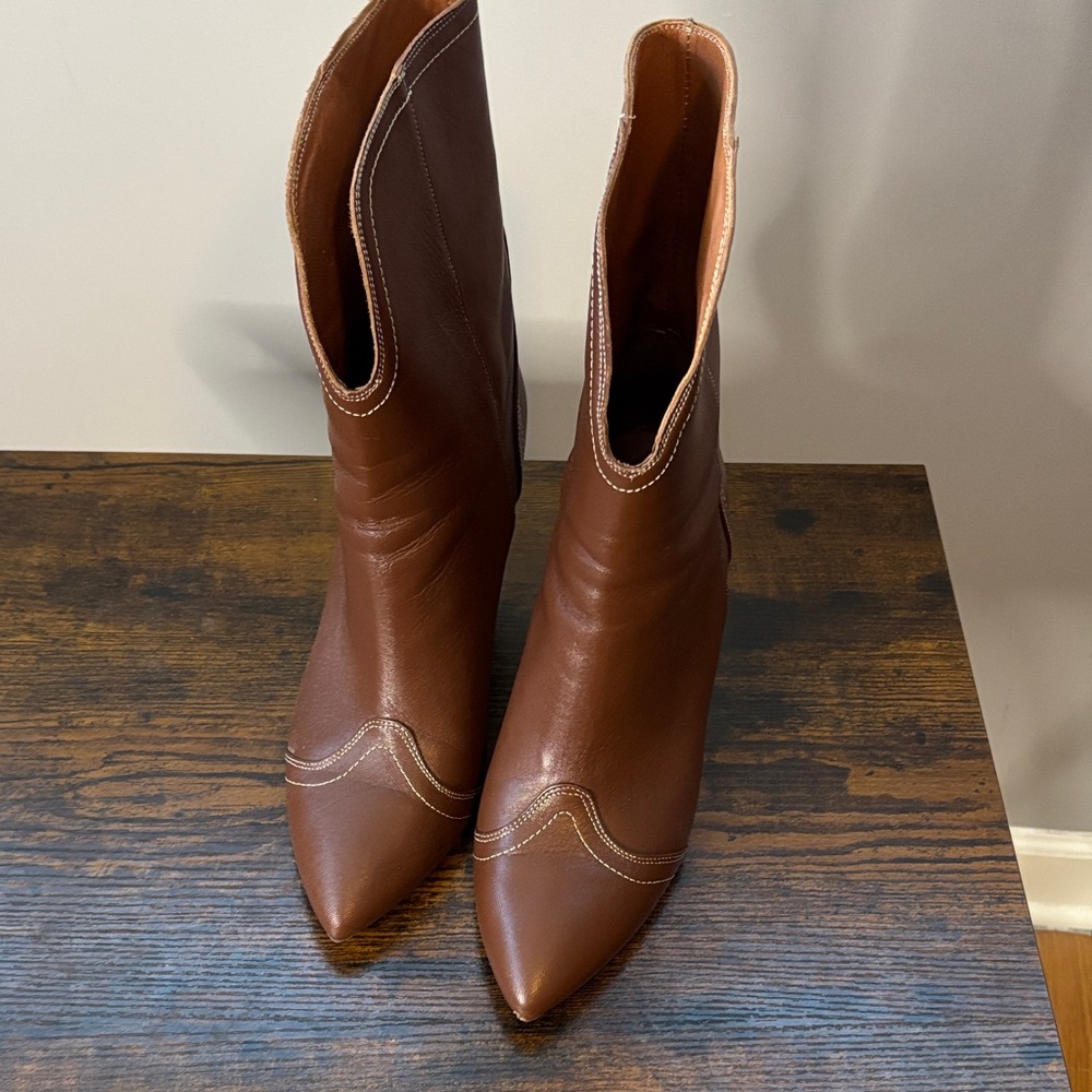 Women’s Brown Pointed-Toe Western-Inspired Ankle Booties